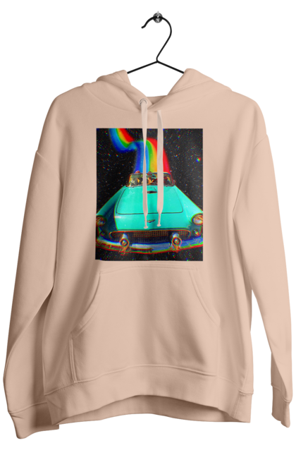 Чоловіче худі з принтом "Картина, машина у космосі". Веселка, картина, космос, машина, подорожі, поїздка, прикол, ретро. 2070702