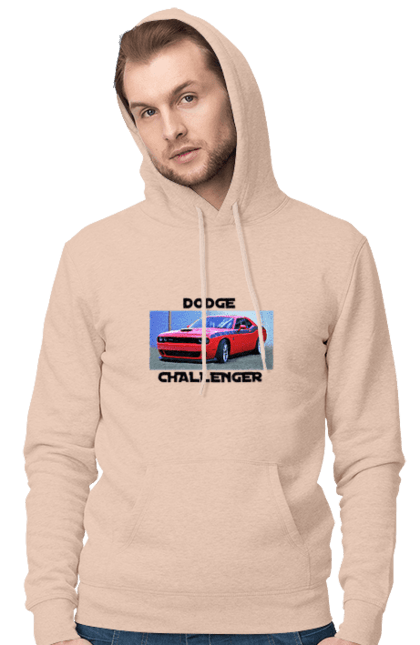 Men`s hoodie with prints Dodge challenger. An american legend, auto, car, classic car, cult car, dodge challenger, oil car, powerful car. 2070702