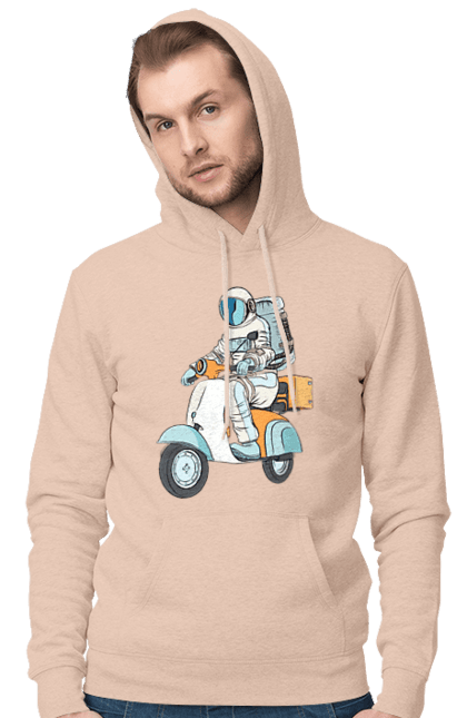 Men`s hoodie with prints Astronaut on a motorcycle. Cosmonaut, motorcycle, space. 2070702