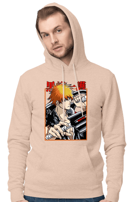 Men's hoodie with prints Bleach Ichigo Kurosaki. Anime, bleach, ichigo, ichigo kurosaki, manga. 2070702