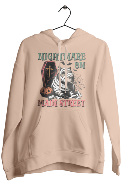 Men's hoodie with prints Capybara Halloween. Animal, capybara, ghost, halloween, holiday, moon, mummy, pumpkin, rodent. 2070702