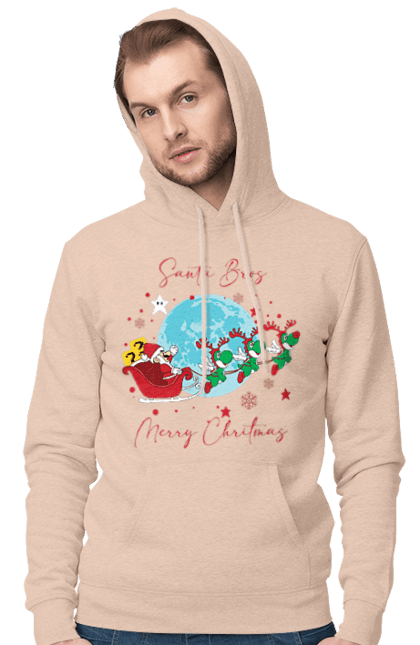 Men`s hoodie with prints Super Mario Bros: Merry Christmas. Character, christmas, game, mario, mario bros, merry christmas, nintendo, santa claus, super mario bros. 2070702