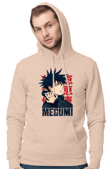 Men's hoodie with prints Jujutsu Kaisen Megumi. Anime, dark fantasy, fushiguro, fushiguro megumi, jujutsu kaisen, magic battle, manga, megumi, mystic. 2070702