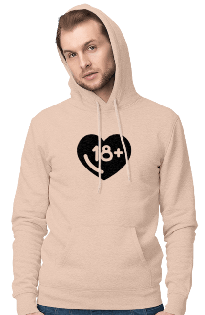 Men`s hoodie with prints 18+. 18+, black, heart, prohibition, sex. 2070702