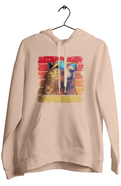 Men's hoodie with prints Capybara. Animal, capybara, glasses, rodent. 2070702