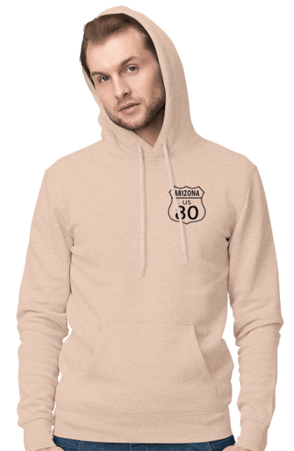 Men`s hoodie with prints Route 80. Bike, biker, biker club, bikers club, brother, brutal, dude, hot asphalt, hot horse, hot rod, motorcycle, motorcyclist, real man, road 50, road 66, road 80, roads of america, roads of ukraine, roads we choose, speed, take, thirst for speed. 2070702