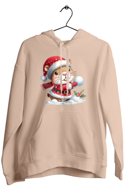 Men's hoodie with prints Capybara playing snowballs. Animal, capybara, christmas, christmas capybara, game, gift, holiday, new year, santa, snowballs. 2070702