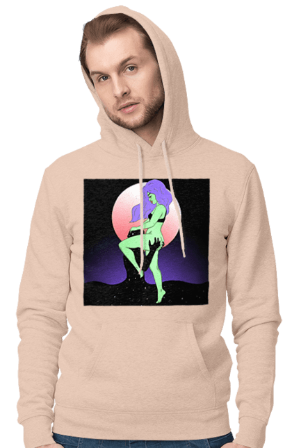 Чоловіче худі з принтом "Зелена Дівчина І Місяць". Інопланетянка, місяць. 2070702