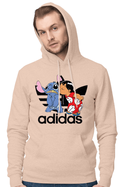 Men's hoodie with prints Adidas Stich. Alien, cartoon, cinema, disney, film, lilo and stitch, stitch. 2070702