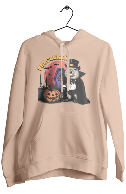 Men's hoodie with prints Capybara Halloween. Animal, capybara, ghost, halloween, holiday, moon, pumpkin, rodent, vampire. 2070702