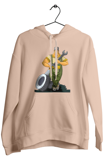 Men`s hoodie with prints Car Mechanic. Profession, wheels, wrench. 2070702