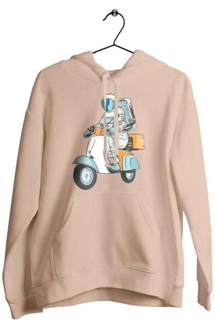 Men`s hoodie with prints Astronaut on a motorcycle. Cosmonaut, motorcycle, space. 2070702
