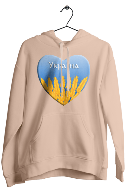 Чоловіче худі з принтом "Серце з колосками Україна". Воля, колоски, небо, перемога, прапор україни, пшениця, серце, символ україни, україна. 2070702