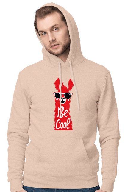 Men`s hoodie with prints Cool llama. Animals, cool, glasses, lama. 2070702