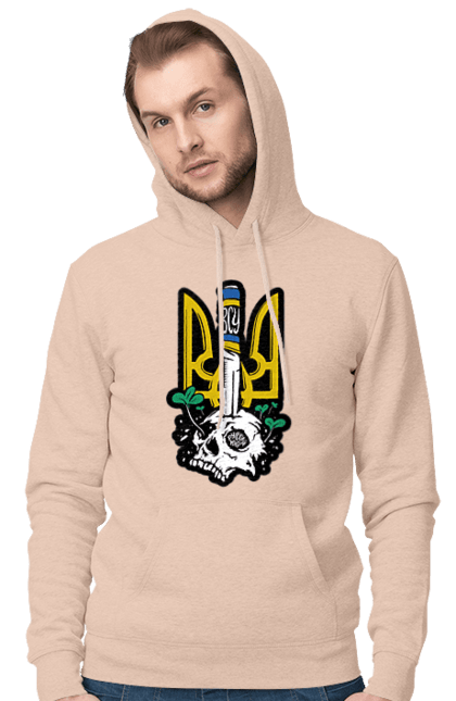Men`s hoodie with prints Arms of the Armed Forces of Ukraine. Coat of arms, flag, kill the russian, kill ze rush, patriotic, scull, vsu. 2070702