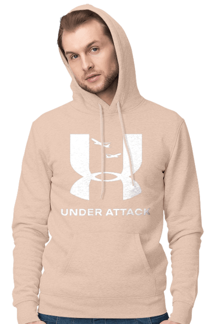Чоловіче худі з принтом "Under Attack white". Андер армор, бренди, гумор, приколи, прикольні, ундер армор. 2070702