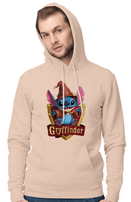 Мужское худи с принтом Стич Гриффиндор. Gryffindor, harry potter, hogwarts, stich, гарри поттер, гриффиндор, стич, факультет, франшиза, хогвартс. 2070702