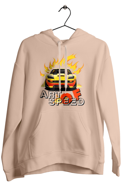 Men`s hoodie with prints Car on fire. Car, fire, speed, sport car, sports car. 2070702