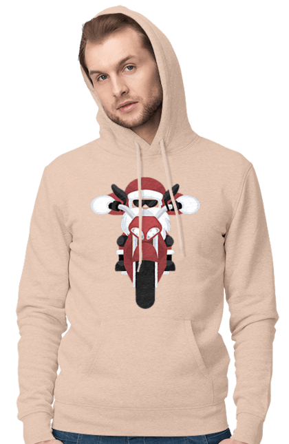 Чоловіче худі з принтом "Санта на мотоциклі". Мотоцикл, новий рік, різдво, санта. 2070702