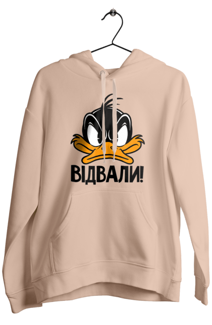 Men`s hoodie with prints Daffy Duck Fuck Off. Daffy duck, disney, duck, duckling, ducks, funny, platypus, ukrainian, yellow duckling. 2070702
