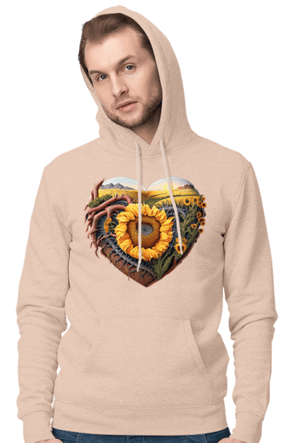 Чоловіче худі з принтом "Символи України". Небо, поле, пшениця, символи україни, соняшник, україна. 2070702