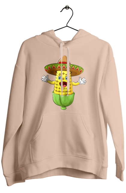 Men`s hoodie with prints Sombrero Corn. Corn, food, sombrero. 2070702