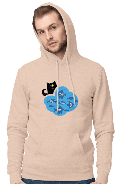 Чоловіче худі з принтом "Кіт програміст". Angular, c, css, html, it, javascript, jquery, php, python, react, svelt, vue, айтишник, айті, гумор, код, кодувати, прогер, програміст, програмісти, ти ж, ти ж програміст, тиж програміст. 2070702