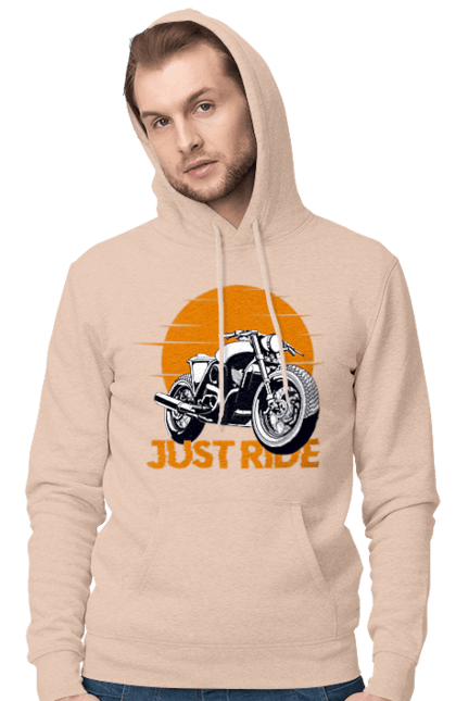 Men`s hoodie with prints Motorcycle, Just Go. Motorbike, riding, road. 2070702