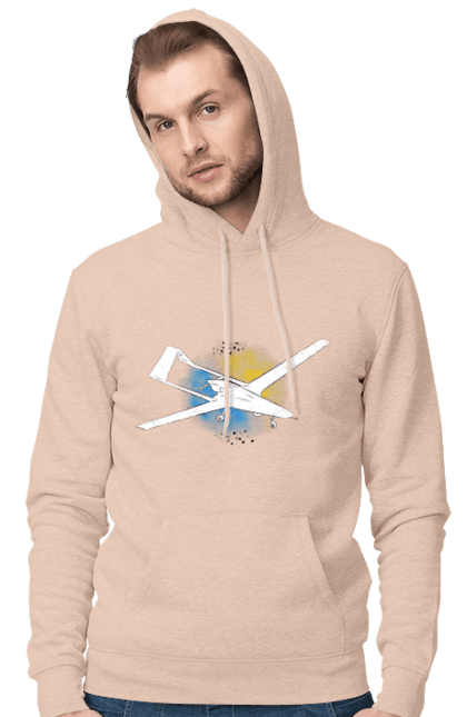 Men`s hoodie with prints Bayraktar. Aquarelle, bayraktar, glory, sky, ukraine. 2070702