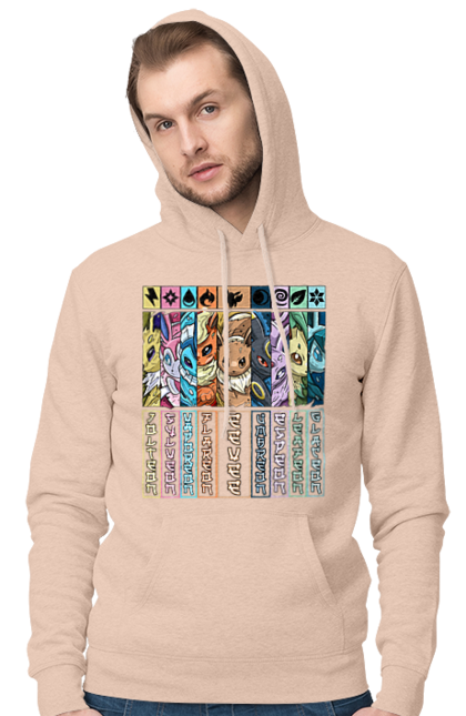 Men's hoodie with prints Pokemon Eeveelutions. Eevee, eeveelutions, nintendo, pokemon, pokemon go, umbreon. 2070702