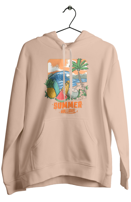 Men`s hoodie with prints Summer Holidays. Palm, sea, summer, waves. 2070702