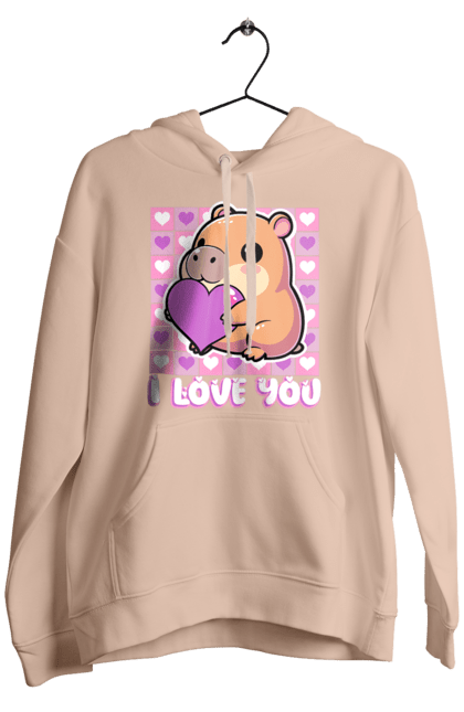 Чоловіче худі з принтом "Закохана капібара". I love you, валентинка, день святого валентина, капибара, кохання, милі тварини, пара капібар, романтика, романтичний подарунок, серця. 2070702