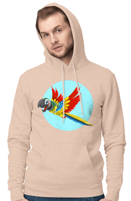 Men`s hoodie with prints Parrot. Cockatoo, colored parrot, colorful parrot, flying parrot, parrot. 2070702