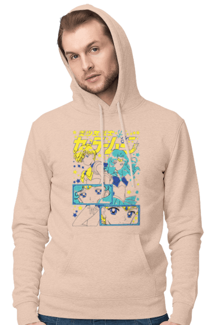 Men's hoodie with prints Sailor Uranus and Neptune. Anime, drama, magical girl, neptune, sailor moon, tv series, uranus. 2070702