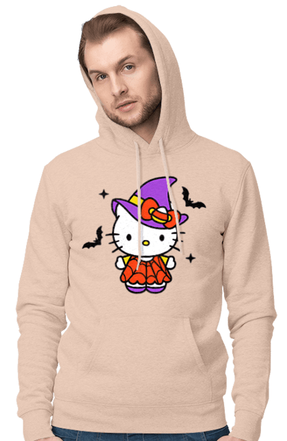 Чоловіче худі з принтом "Хелло Кітті Хелловін". Halloween, hello kitty, witch, бренд, відьма, кіт, кошеня, персонаж, хелло кітті, хелловін. 2070702