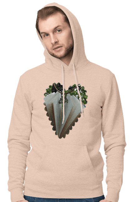 Men`s hoodie with prints Book valentine. Books, decoration, heart, heart shape, love, nature, reading, wood. 2070702