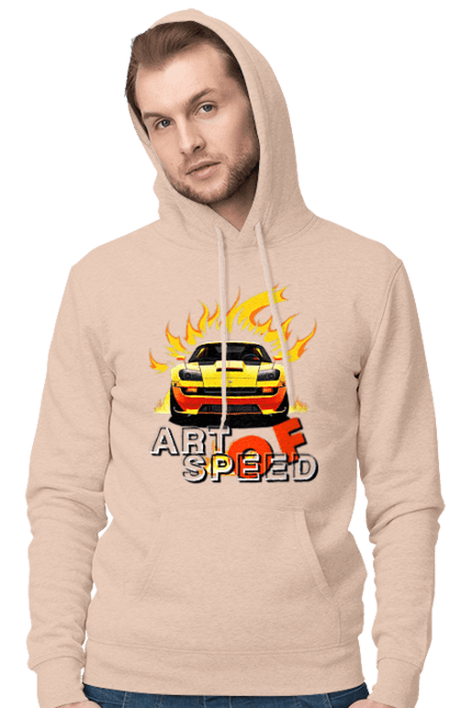 Men`s hoodie with prints Car on fire. Car, fire, speed, sport car, sports car. 2070702