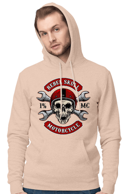 Men`s hoodie with prints skull motorist. Amateur, helmet, motorcycle, skull. 2070702