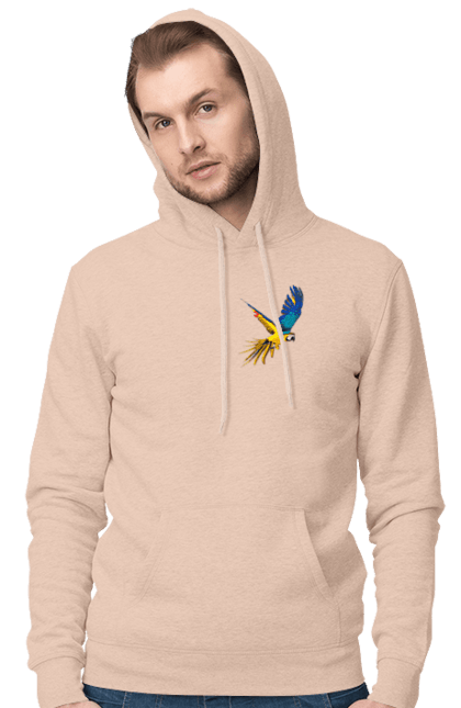 Men`s hoodie with prints The parrot is Ukrainian. Birdie, exotic, parrot, patriot, symbolics, ukraine. 2070702