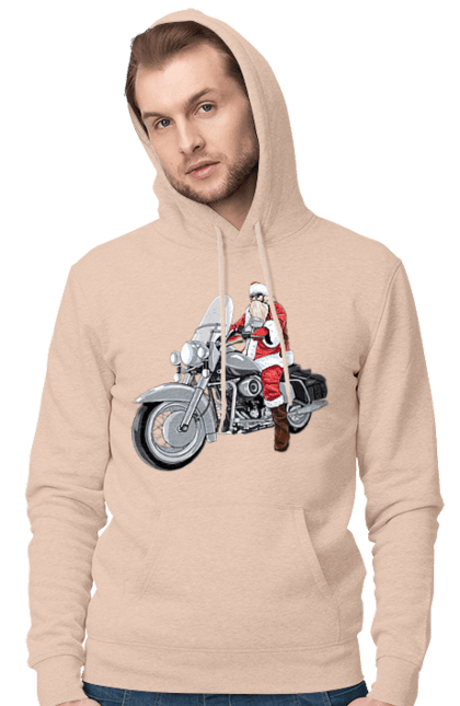 Чоловіче худі з принтом "Санта На Мотоциклі". Мотоцикл, новий рік, санта, свято. 2070702