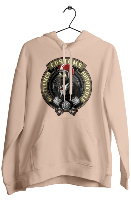 Men`s hoodie with prints Gentlemen motorcycle. Gentleman, helmet, motorcycle, skull. 2070702