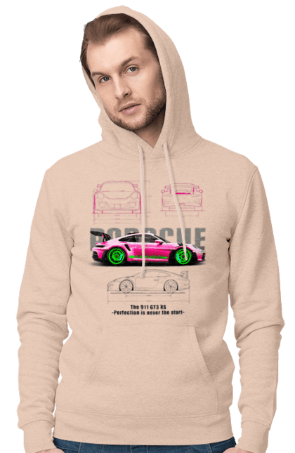 Чоловіче худі з принтом "Porsche 911 GT3 RS". Porsche, porsche 911, авто, автомобіль, порше, спорт, спортивний автомобіль. 2070702