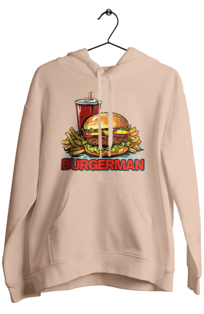 Men`s hoodie with prints Burgerman. Burger, cool, fast food, food, for men, mcdonald`s, men`s, summer, trendy. 2070702