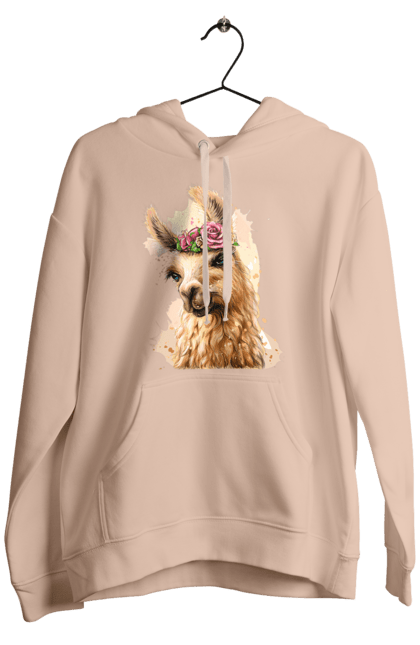 Men`s hoodie with prints Lama Portrait. Animal, lama, portrait. 2070702
