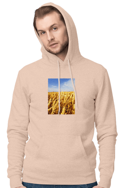 Чоловіче худі з принтом "Україна". Голубизна, красота, небо, поле, природа, пшеница. 2070702