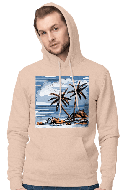 Чоловіче худі з принтом "Пальми І Небо". Море, небо, пальми, хмари. 2070702