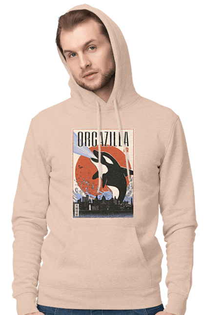 Чоловіче худі з принтом "Косатказілла". Japan print, japanese, japanese art, japanese poster, japanese poster orca, ocean wildlife, orca, orcazilla, косатка, косатказілла. 2070702