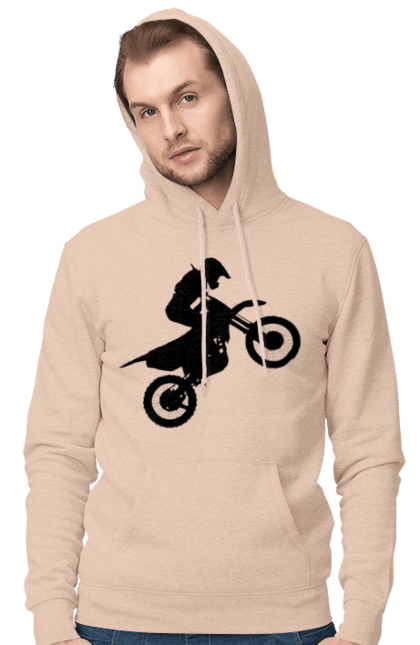 Чоловіче худі з принтом "Силует Мотоцикліста". Мотоцикл, мотоцикліст, шолом. 2070702