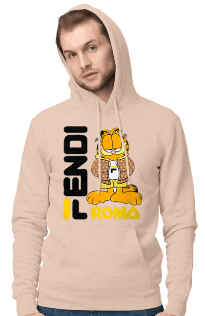 Мужское худи с принтом Fendi Гарфилд. Fendi, garfield, бренд, гарфилд, дом моды, италия, люкс, мода, сумка, фенди. 2070702