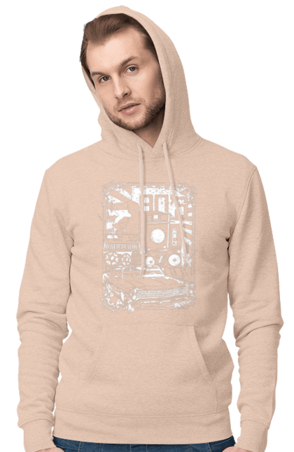 Men`s hoodie with prints 80 E, Machine And Music. 80, 80s, machine, music. 2070702
